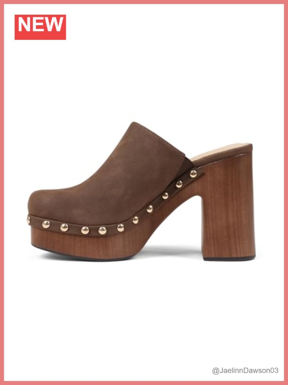 Women's Studded Platform Clogs with Wood Block Heel - Vegan Suede